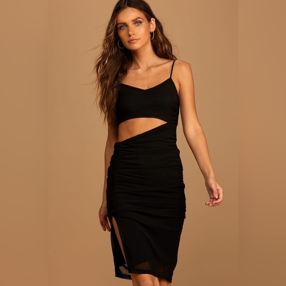 Lulus Dresses & Skirts - LULUS Cutting Loose Black Ruched Cutout Bodycon Dress